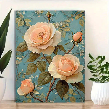 Beautiful Vintage Rose Garden Botanical Painting 40x60cm Metal Print Ready to Hang