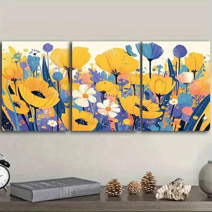 3pcs Yellow & White Flowers in clusters Wall Art Set Canvas Framed 40x60cm - High Quality Print 100% Australian Made Wall Canvas Ready to Hang