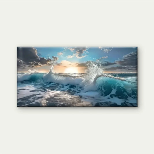 Sunset Ocean Clouds Wave Wall Art Canvas Office Home Room Framed 120x60cm