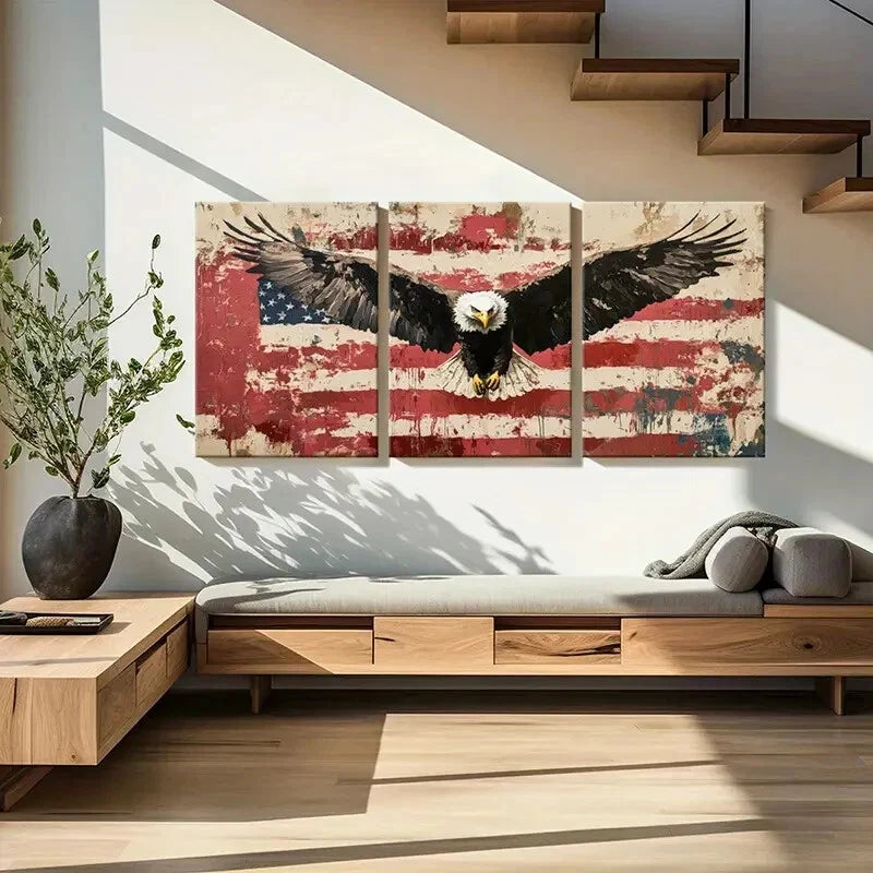 3pcs American Flag Eagle Art Poster Metal Print Ready to Hang Art - Bella Home Decor
