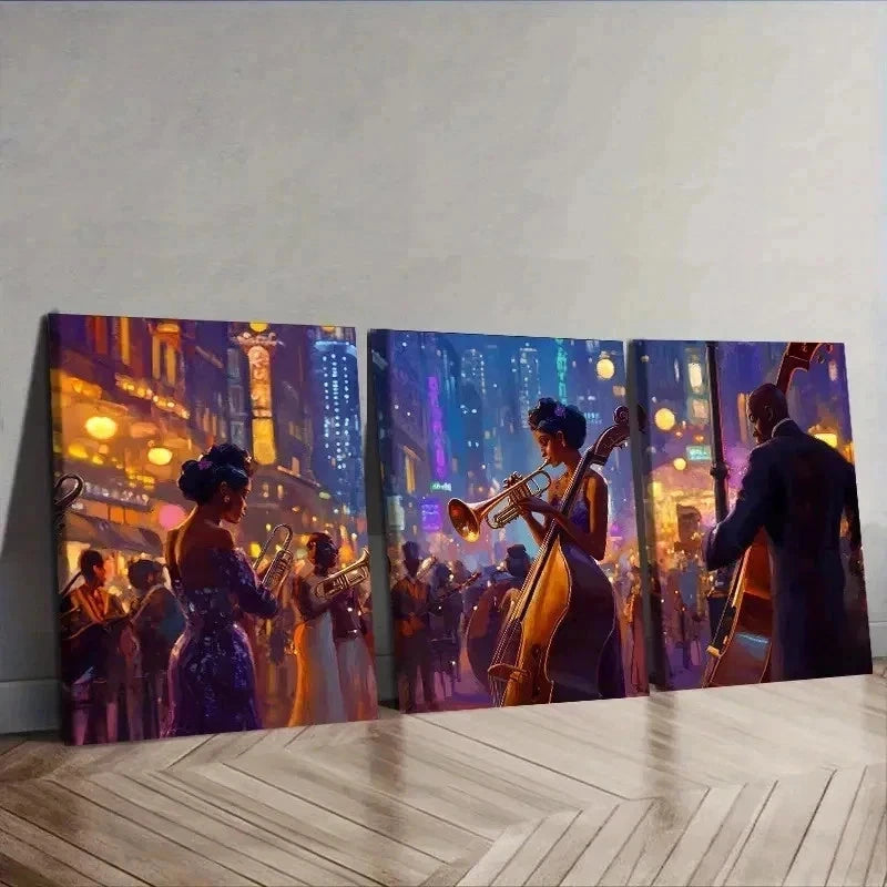 3pcs  Vibrant Jazz Band Canvas  Wall Art Set Canvas Framed 60x90cm - High Quality Print 100% Australian Made Wall Canvas Ready to Hang - Bella Home Decor
