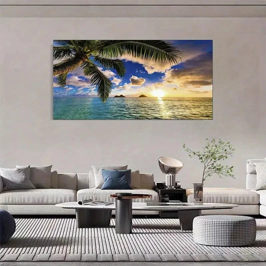 Summer Waves & Palm Beach Wall Art Canvas Office Home Room Framed 120x60cm