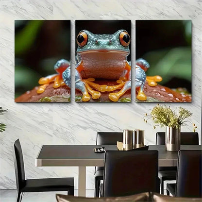 3pcs Tree Frog Art of Animals T  Wall Art Set Canvas Framed 50x70cm - High Quality Print 100% Australian Made Wall Canvas Ready to Hang