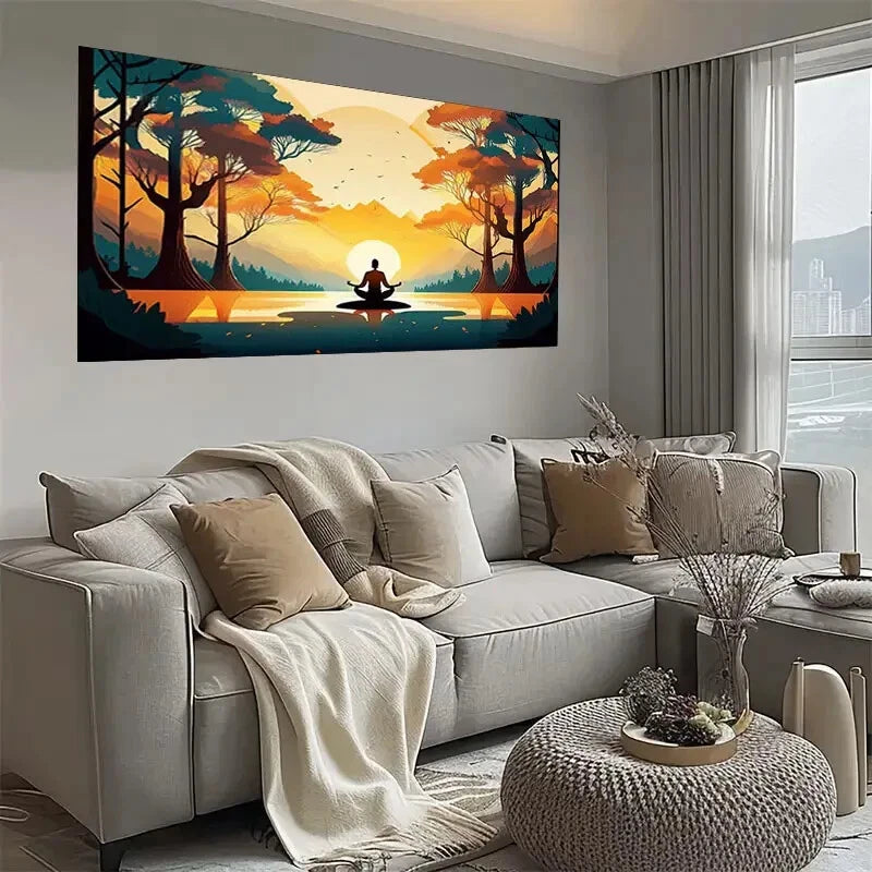 Serene Sunset Meditation Wall Art wall canvas office home room framed 120x60cm - Bella Home Decor