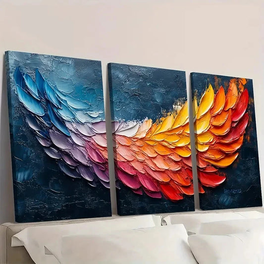 3pcs Abstract Colorful Wing EW Wall Art Set Canvas Framed 40x60cm - High Quality Print 100% Australian Made Wall Canvas Ready to Hang