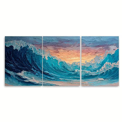 3pcs Ocean Sunrise Painting Seascape Metal Print Ready to Hang Art