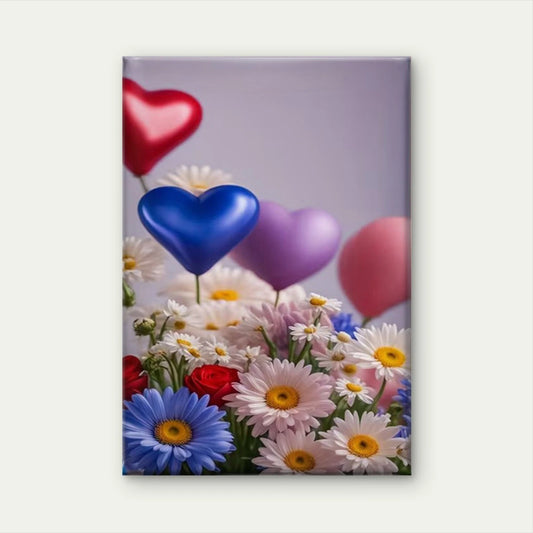 Vibrant Floral Balloons & Daisies 60x90cm Metal Print Ready to Hang