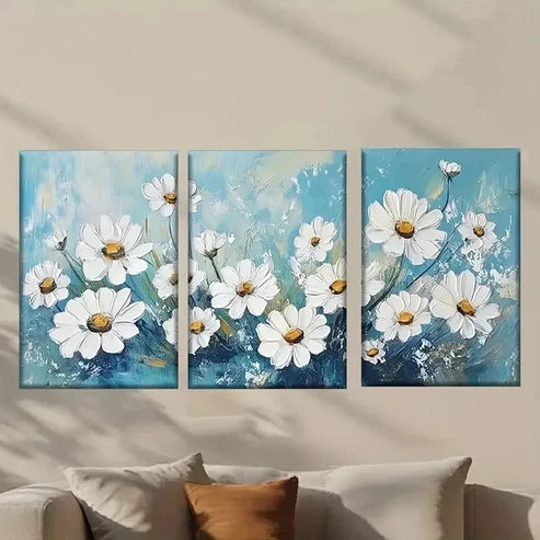 3pcs Painting of Vibrant White Flowers Wall Art Canvas Unframed - High Quality Print 100% Australian Made Wall Canvas