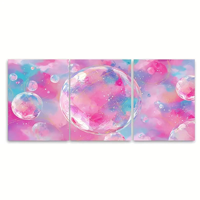 3pcs Disco Ball Print, Pink Girly Trendy Metal Print Ready to Hang Art - Bella Home Decor