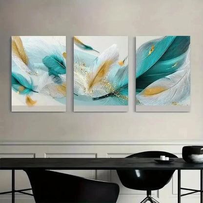 3pcs Abstract White Golden Patterns Metal Print Ready to Hang Art - Bella Home Decor