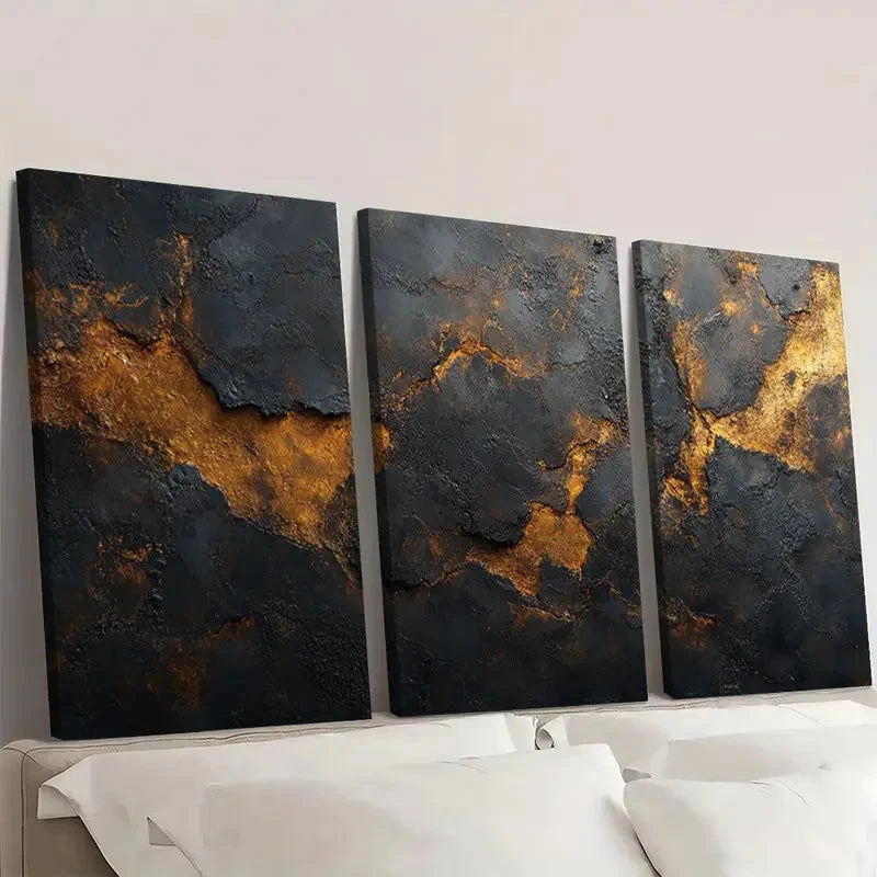 3pcs Brown & Black Abstract Textured   ER   Wall Art Set Canvas Framed 40x60cm - High Quality Print 100% Australian Made Wall Canvas Ready to Hang - Bella Home Decor