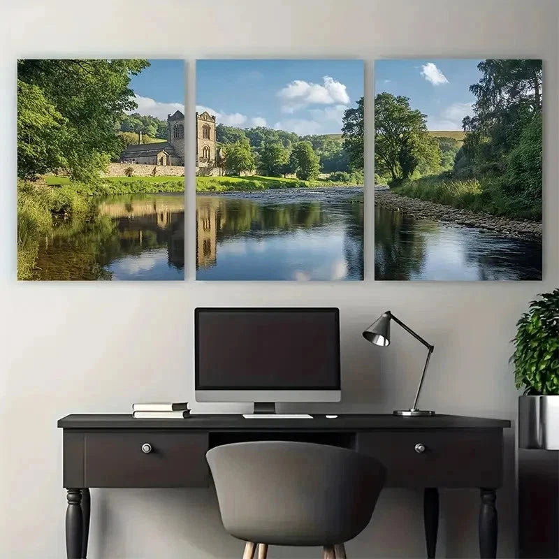 3pcs Bolton Abbey Vintage Retro Perfect Wall Art Set Canvas Framed 50x70cm - High Quality Print 100% Australian Made Wall Canvas Ready to Hang - Bella Home Decor