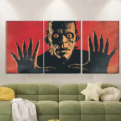 3pcs Mid Century Modern Frankenstein Metal Print Ready to Hang Art