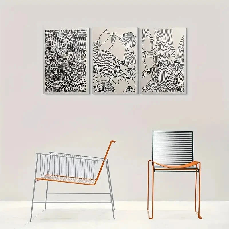 3pcs Black & White Line Drawings Metal Print Ready to Hang Art - Bella Home Decor