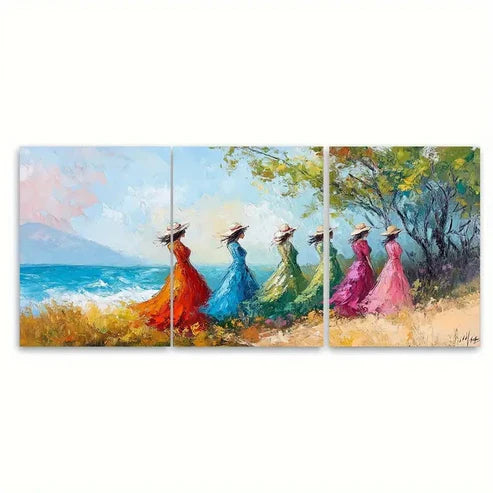 3pcs Ladies Impressionist Painting Landscape   Wall Art Set Canvas Unframed - High Quality Print 100% Australian Made Wall Canvas