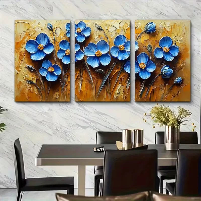 3pcs Forget Me Nots Painting Metal Print Ready to Hang Art - Bella Home Decor