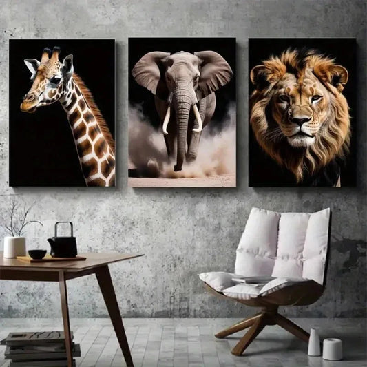 3pcs Giraffe Elephant Lion Canvas Wall Art Set Canvas Framed 40x60cm - High Quality Print 100% Australian Made Wall Canvas Ready to Hang