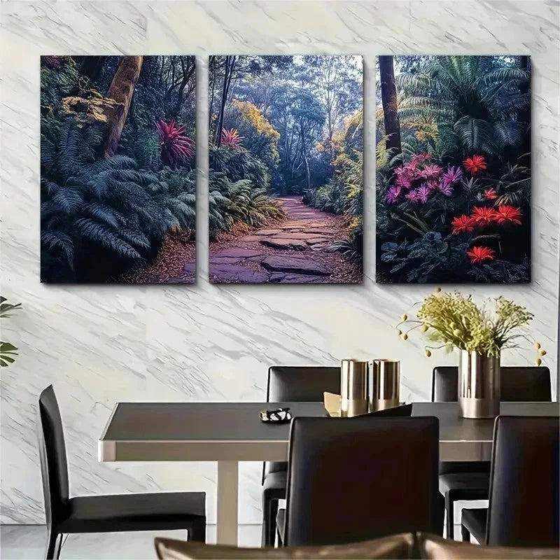 3pcs Tropical Floral & Lush Greenery Perfect Wall Art Set Canvas Framed 50x70cm - High Quality Print 100% Australian Made Wall Canvas Ready to Hang