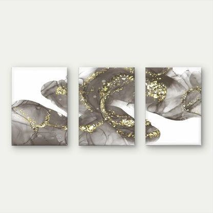 3pcs Black , Grey and Gold Fluid Marble Abstract Wall Art Set Canvas Framed 50x70cm - High Quality Print 100% Australian Made Wall Canvas Ready to Hang
