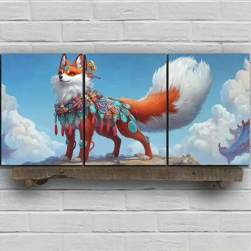 3pcs Beautiful Red Fox Big Tail Metal Print Ready to Hang Art - Bella Home Decor