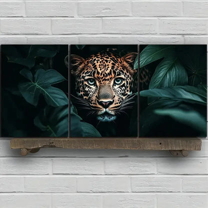 3pcs Leopard in Lush Green Leaves Metal Print Ready to Hang Art - Bella Home Decor