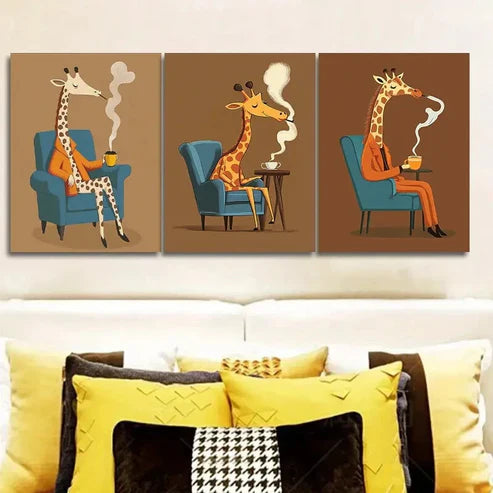 3pcs The Giraffe is on the Chair Wall Art Set Wall Art Canvas Unframed – High Quality Print 100% Australian Made Wall Canvas