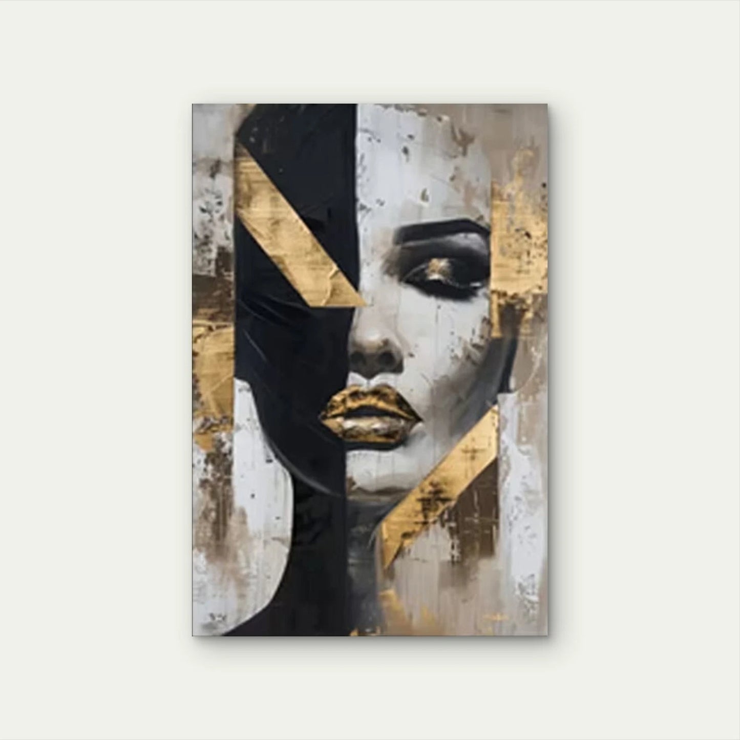 Abstract Woman's Face with Black and Gold 90x60cm Metal Print Ready to Hang - Bella Home Decor
