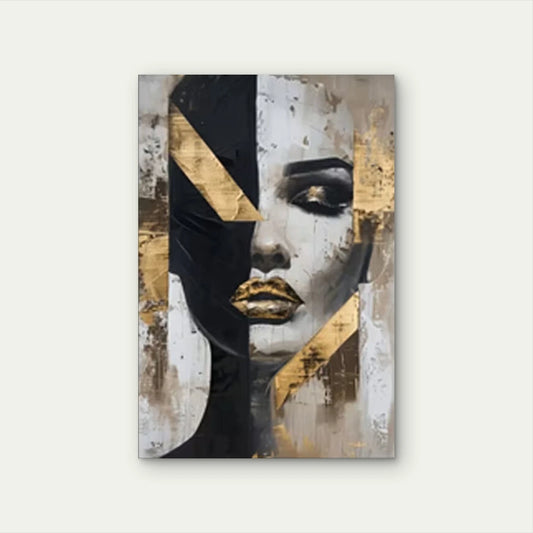 Abstract Woman's Face with Black and Gold 90x60cm Metal Print Ready to Hang