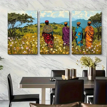 3pcs Travel Prints Ethiopian Botanical Perfect Wall Art Set Canvas Framed 50x70cm - High Quality Print 100% Australian Made Wall Canvas Ready to Hang