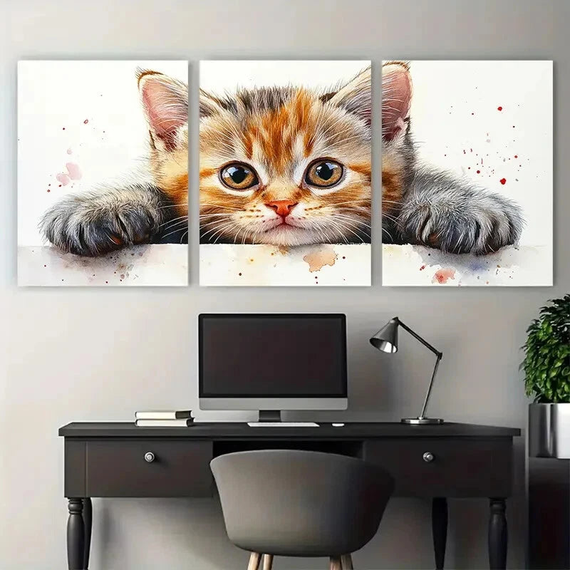 3pcs British Shorthair Tabby Kitten Cute Cat Metal Print Ready to Hang Art - Bella Home Decor