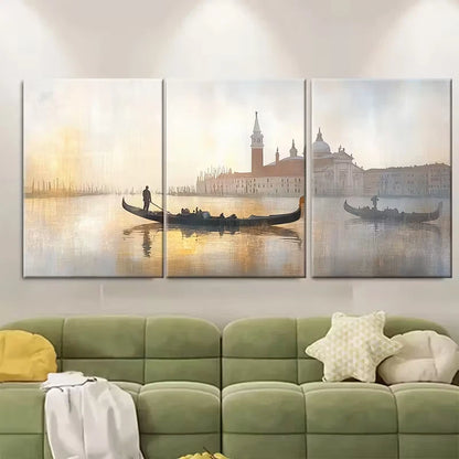 3pcs Misty Morning Scene with Gondolas Metal Print Ready to Hang Art