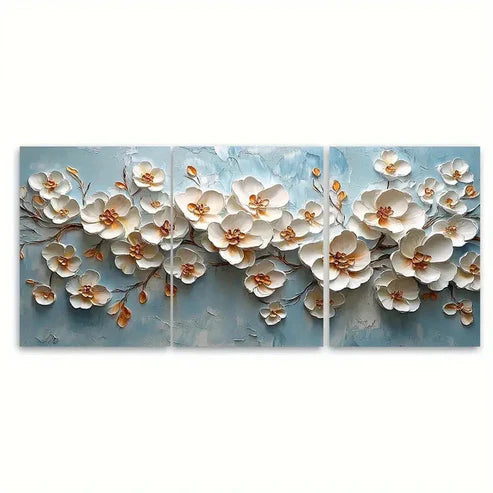 3pcs Modern White Floral Abstract Illustration  Wall Art Set Canvas Unframed - High Quality Print 100% Australian Made Wall Canvas