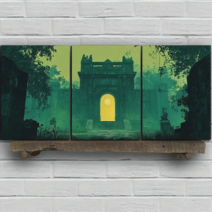 3pcs Green Gate Tower Artwork Metal Print Ready to Hang Art