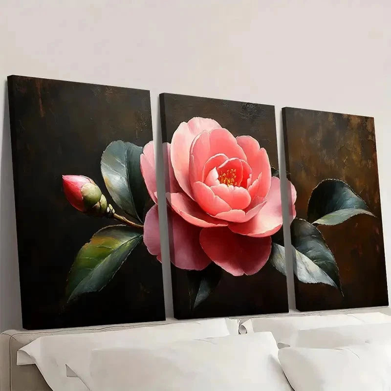 3pcs Vintage Camellia VC     Wall Art Set Canvas Framed 40x60cm - High Quality Print 100% Australian Made Wall Canvas Ready to Hang - Bella Home Decor