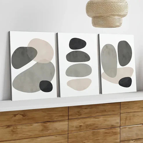 3pcs Abstract Shapes Neutral Beige Earth Tone Wall Art Set Canvas Unframed - High Quality Print 100% Australian Made Wall Canvas