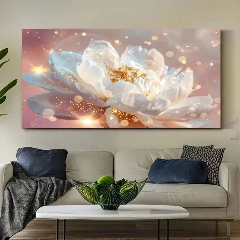 Elegant White And Gray Flower Wall Art Canvas Office Home Room Framed 120x60cm
