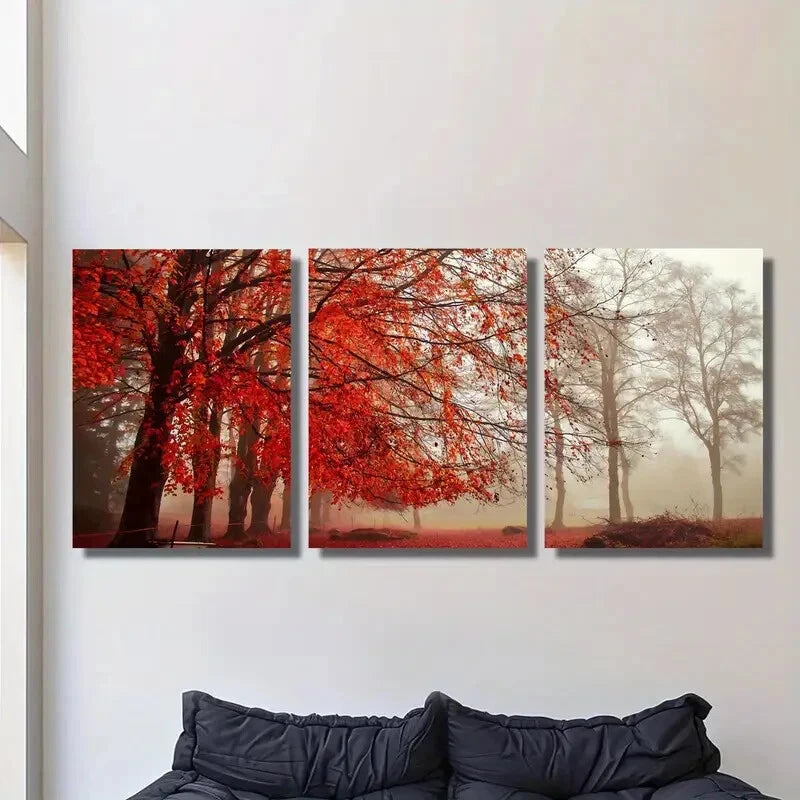 3pcsPopular autumn forest with the most beautiful Metal Print Ready to Hang Art