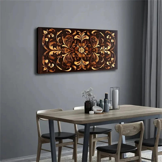 Minimalist Brown & Golden Leaf Wall Art Canvas Office Home Room Framed 120x60cm