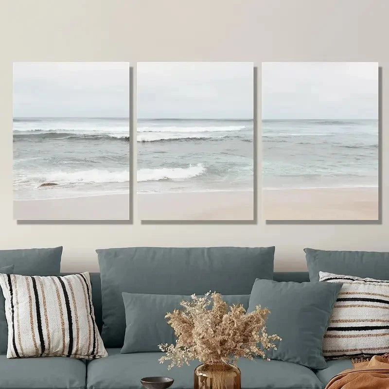 3pcs Beach Ocean Waves Seacoast Landscape Art Metal Print Ready to Hang Art - Bella Home Decor