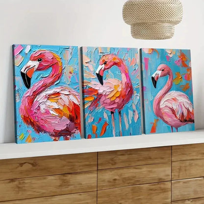3pcs Colorful Pink Flamingo Oil Painting Elegant Wall Art Set Canvas Unframed - High Quality Print 100% Australian Made Wall Canvas - Bella Home Decor
