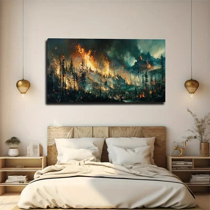 Exquisite Festival Forest Fire Wall Art Canvas Office Home Room Framed 120x60cm
