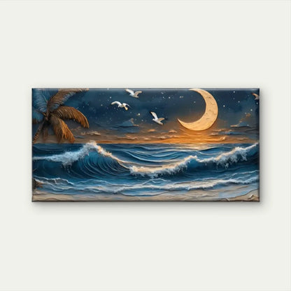 Beach Scene Moon Palm Wall Art Canvas Office Home Room Framed 120x60cm