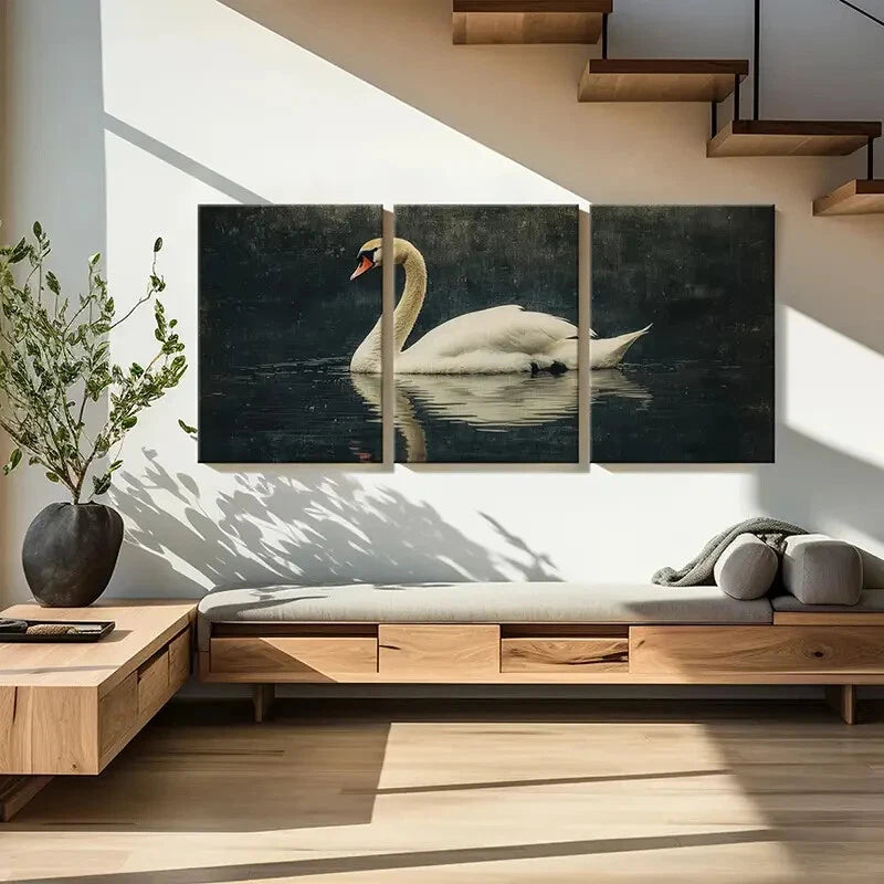3pcs Elegant Swan Water Reflection Poster Metal Print Ready to Hang Art - Bella Home Decor