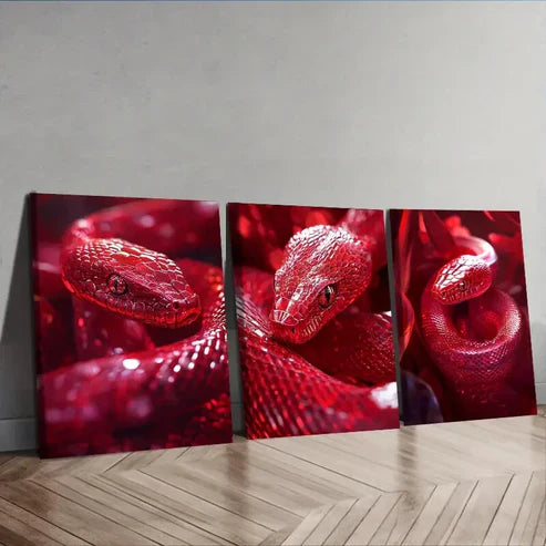 3pcs Red Crystal Snake Design Wall Art Canvas Unframed - High Quality Print 100% Australian Made Wall Canvas