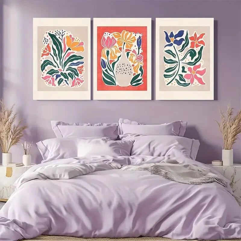 3pcs Abstract Floral Botanical Illustration Modern Metal Print Ready to Hang Art - Bella Home Decor