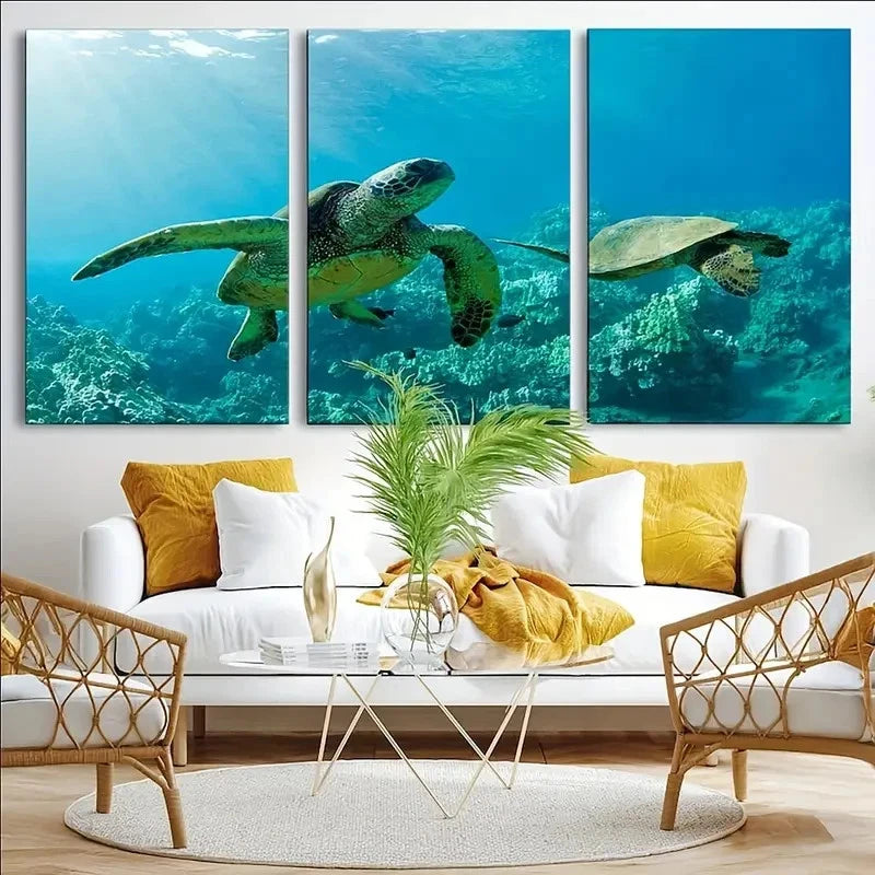 3pcs Beautiful Sea Turtles Wall Art Print Metal Print Ready to Hang Art - Bella Home Decor