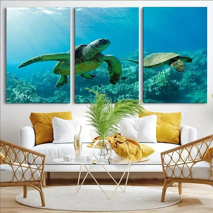 3pcs Beautiful Sea Turtles Wall Art Print Metal Print Ready to Hang Art - Bella Home Decor