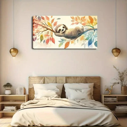 Sloth with Paw On Head Autumn Wall Art Canvas Office Home Room Framed 120x60cm
