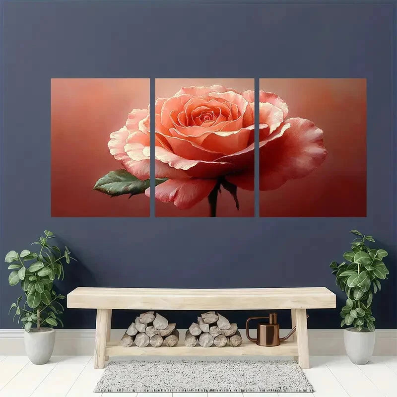 3pcs Featuring a Rose Design Decor Metal Print Ready to Hang Art - Bella Home Decor