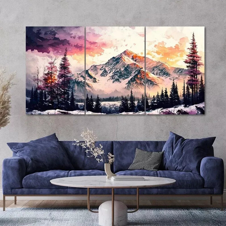 3 Piece Abstract Snow Mountain Forest Painting Style Art Canvas Framed 40x60cm - High Quality Print 100% Australian Made Wall Canvas Ready to Hang - Bella Home Decor